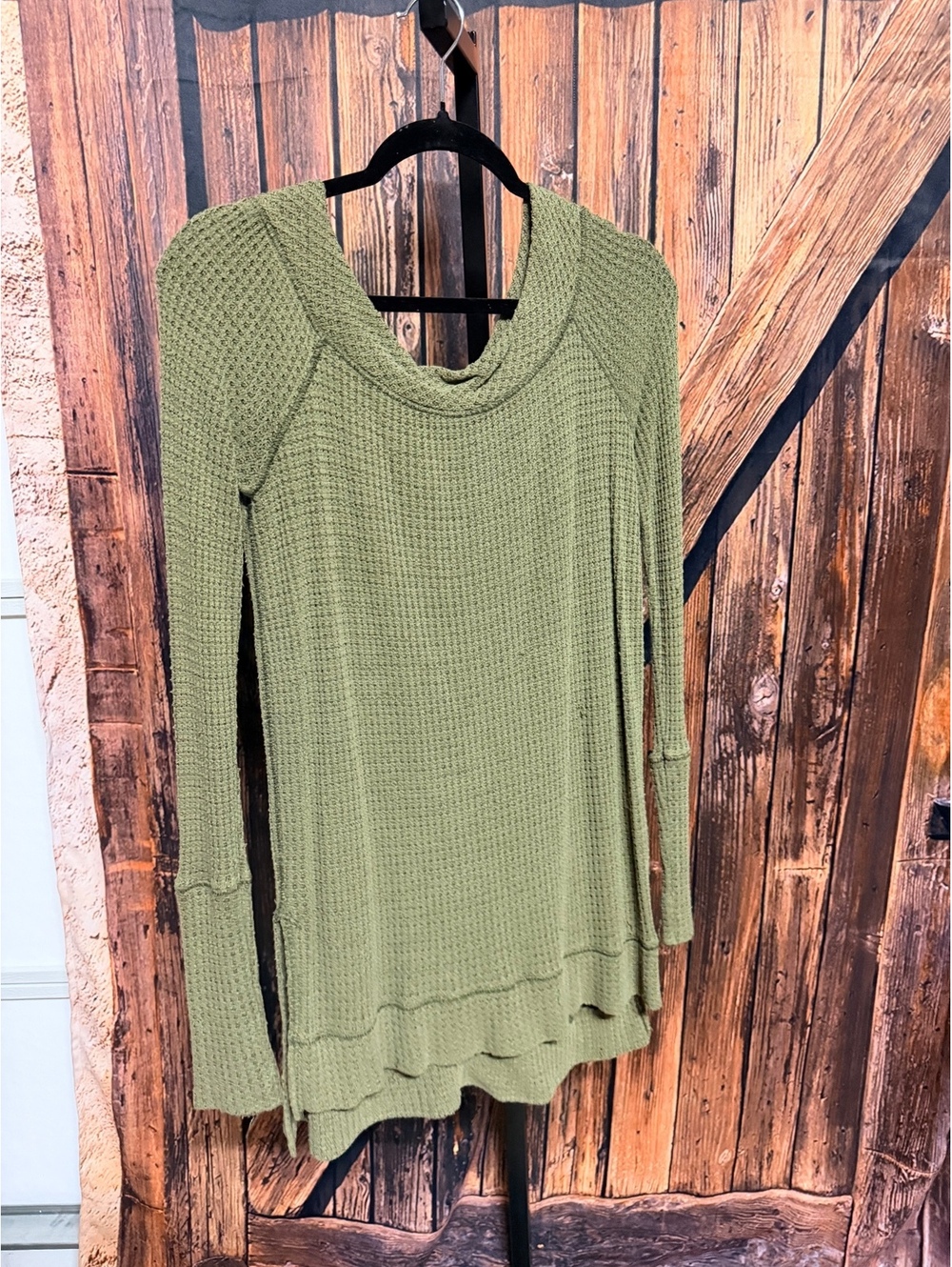 We The Free Olive Green Waffle Knit Long Sleeve Top Size Small